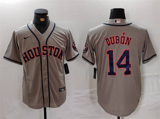 Men's Houston Astros #14 Mauricio Dubón Gray Cool Base Stitched Baseball Jersey